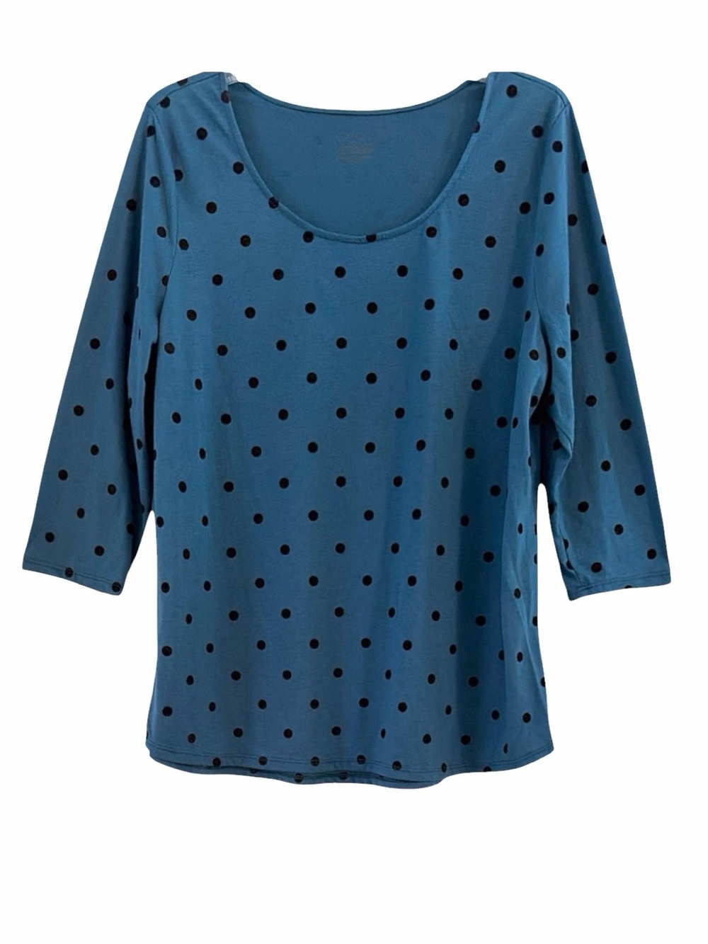 Lane Bryant Teal Blouse Black Velvet Flocked Polka Dots Size 14/16